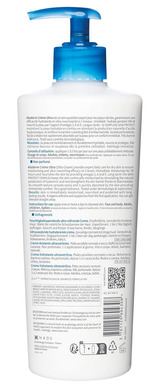 Bioderma Atoderm Ultra Cream for Skin Moisturizing, 500ml 58948 product image 2