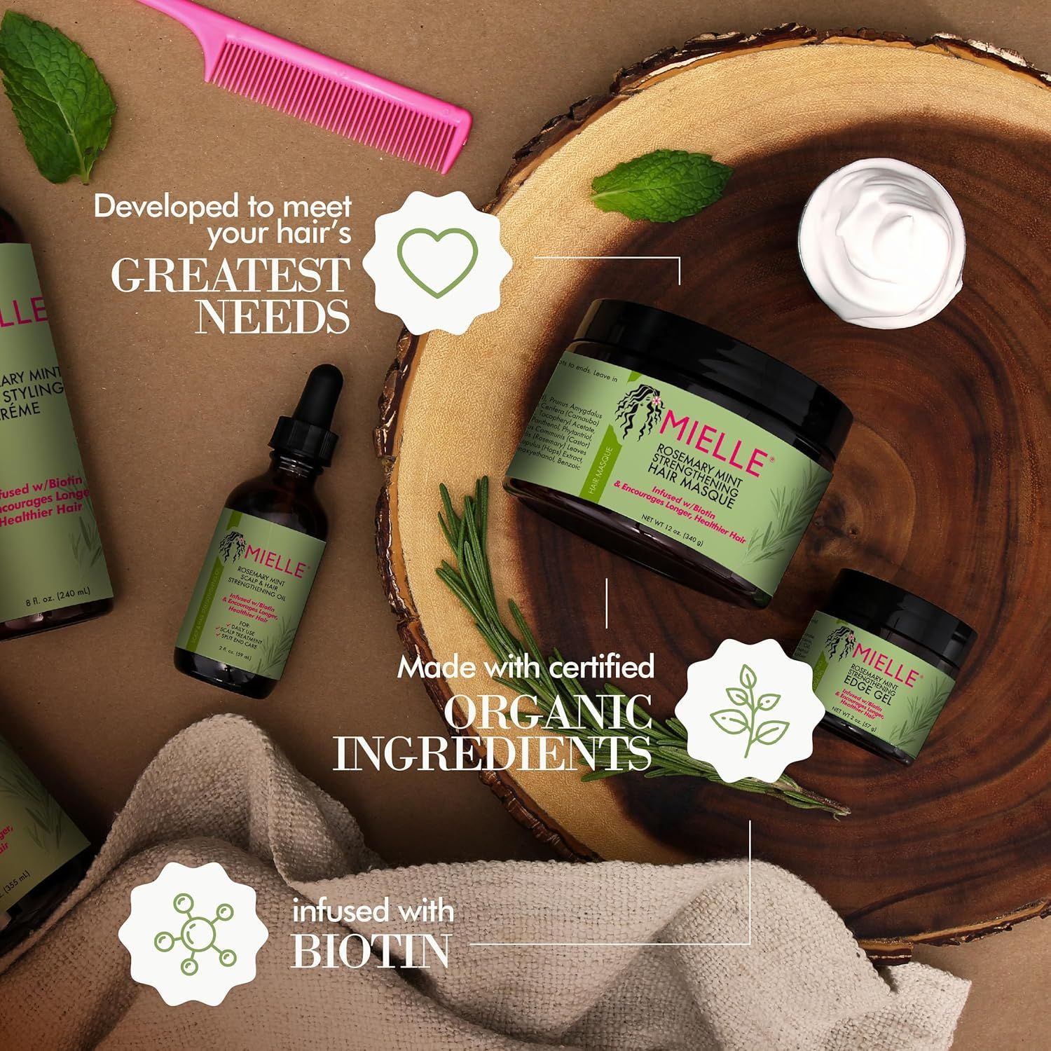 Mielle Growth Enhancer & Strengthening Hair Mask with Rosemary, Mint & Biotin, 340g product image 5