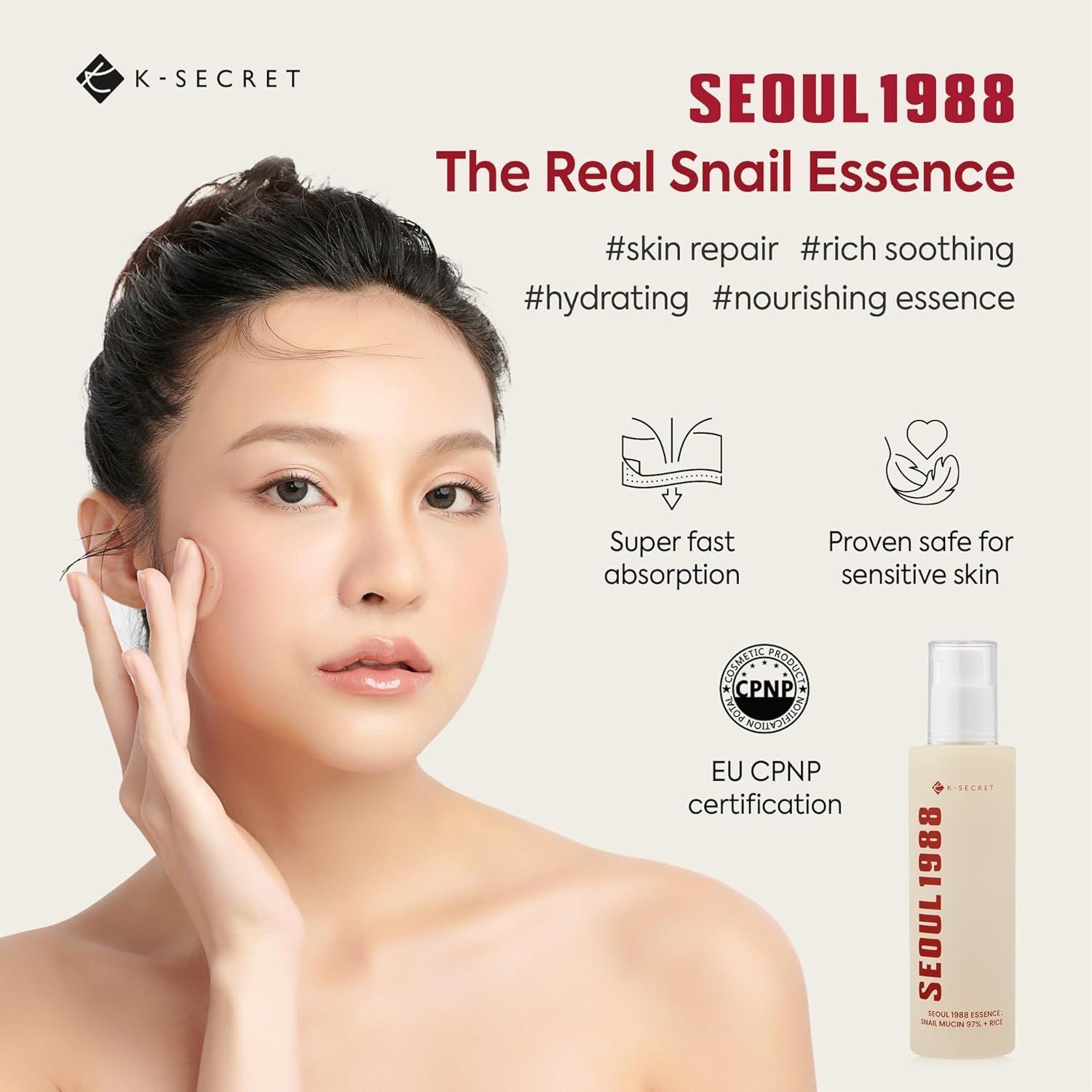 K-secret Seoul 1988 Essence Snail Mucin 97% + Rice, 100ml product image 2