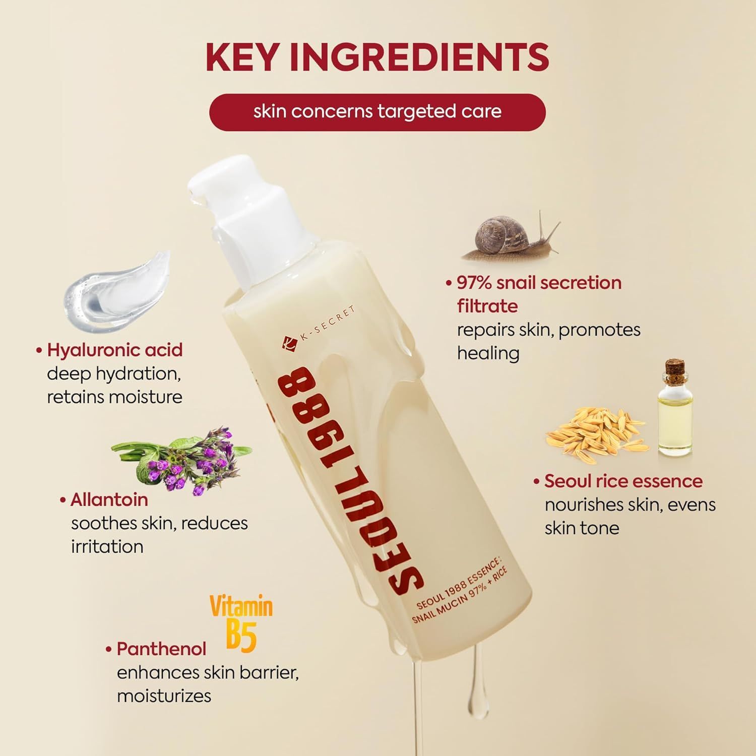 K-secret Seoul 1988 Essence Snail Mucin 97% + Rice, 100ml product image 3