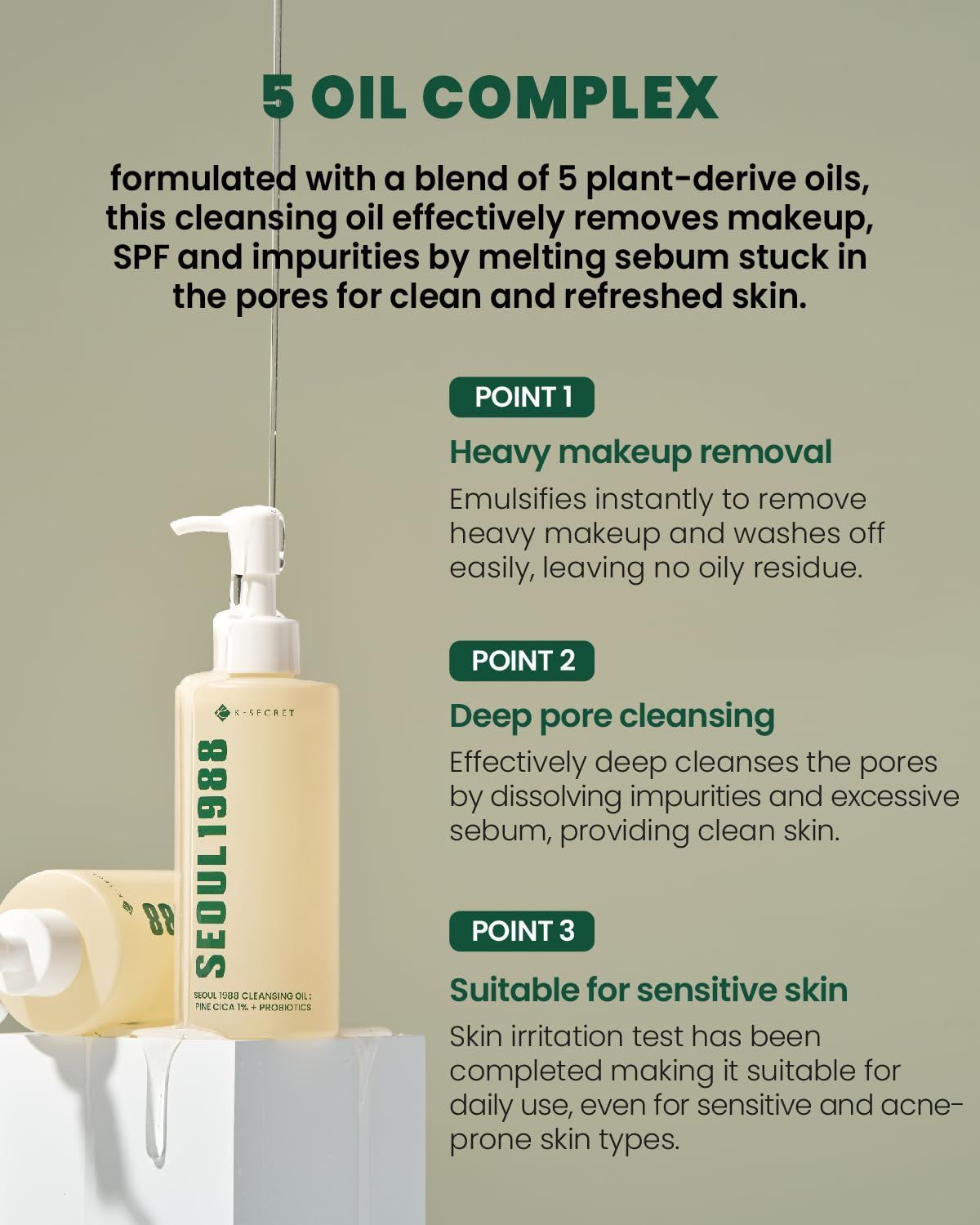 K-secret Seoul 1988 Pine Cica 1% + Probiotics Cleansing Oil, 200ml product image 4