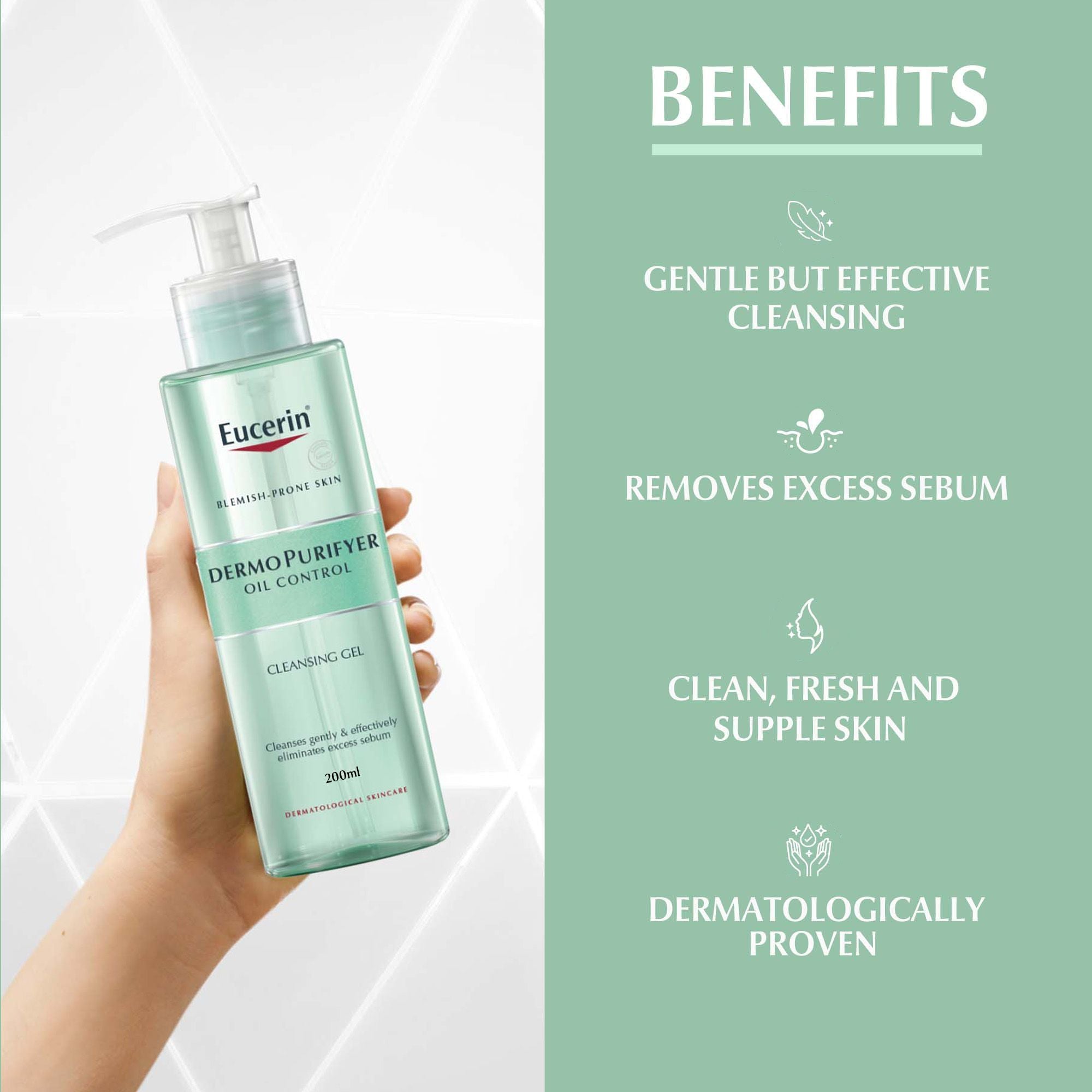 Eucerin DermoPurifyer Oil Control Facial Cleansing Gel for Blemish Prone Skin, 200ml product image 6