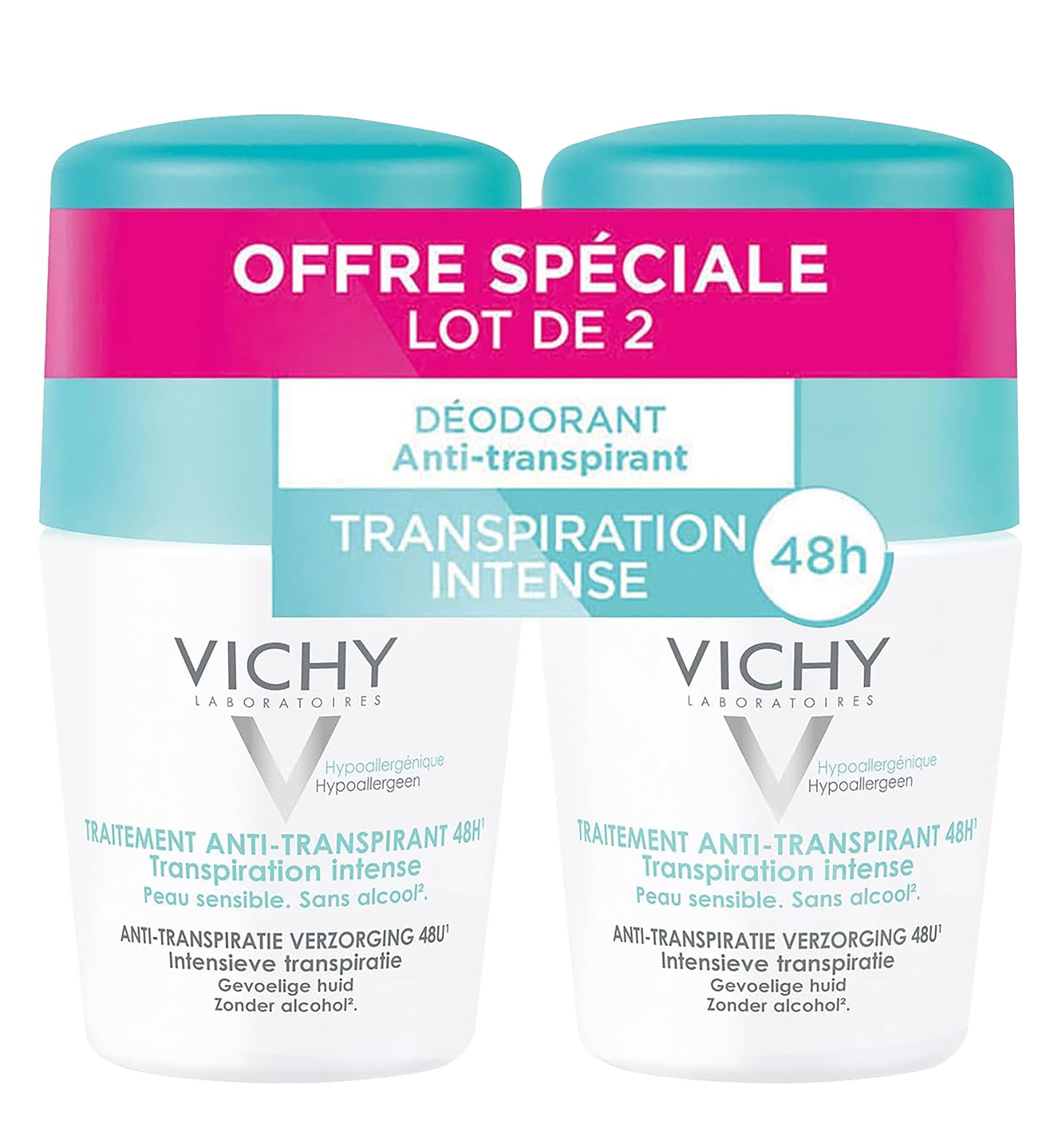 Vichy Hypoallergenic Antiperspirant Roll-On, 2 Pieces product image