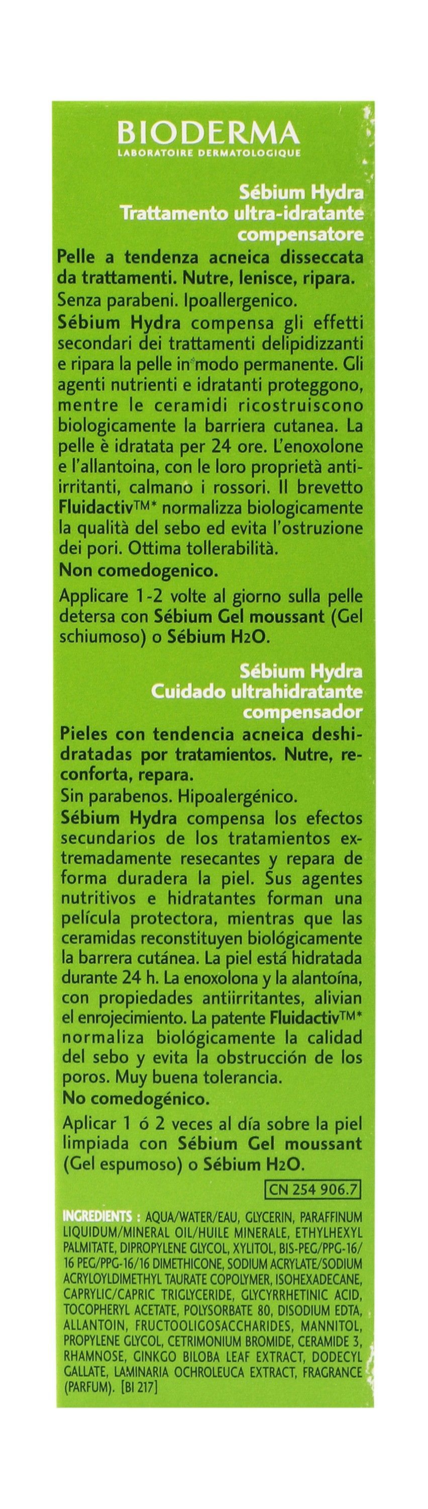 Bioderma Sebium Hydra Hypoallergenic Ultra Moisturizing & Compensating Face Cream for Dry Acne, 40ml product image 3