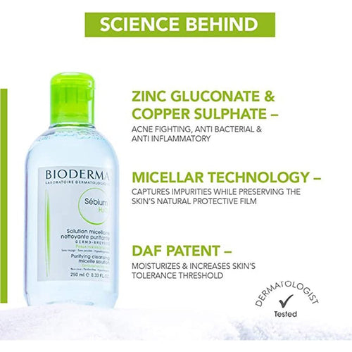 Bioderma Sebium H2O Hypoallergenic Purifying Cleansing Micellar Water, 250ml product image 2