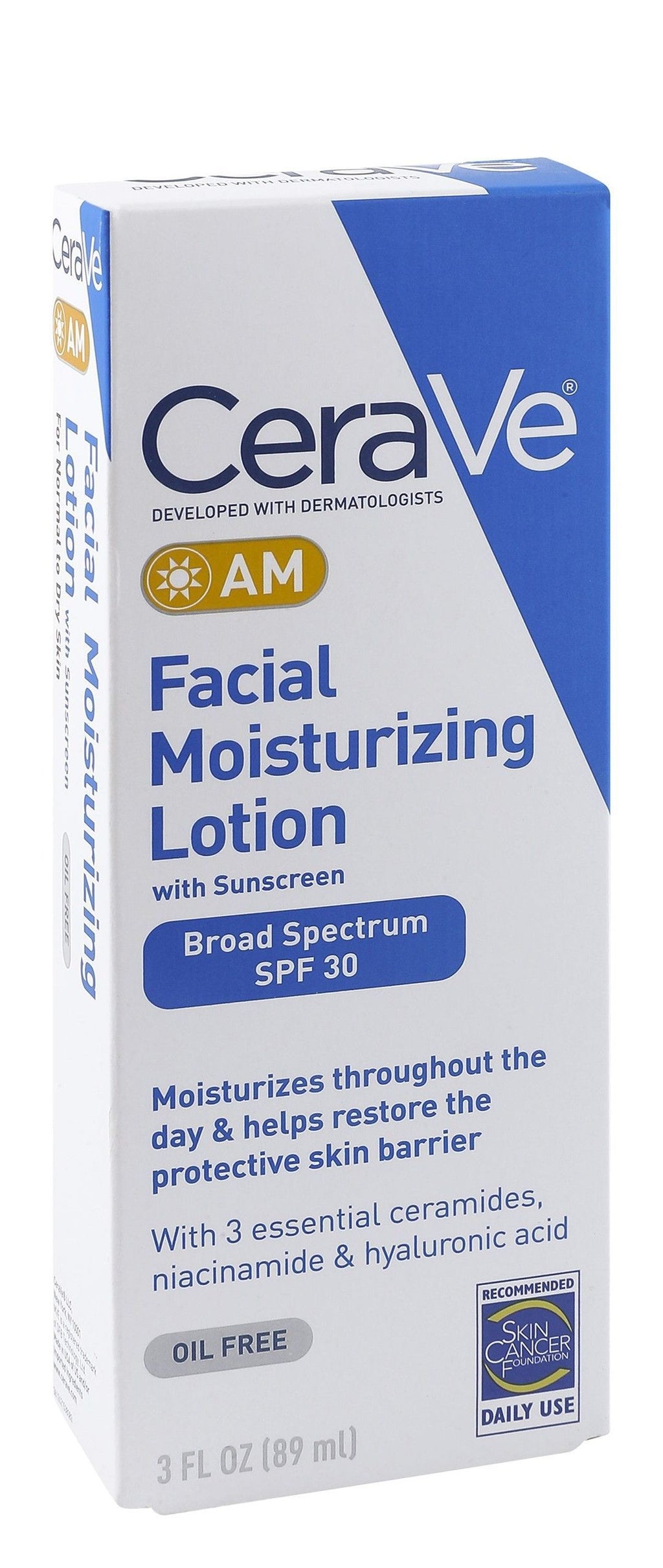 CeraVe AM Moisturizing Face Lotion with Ceramides, Niacinamide & Hyaluronic Acid SPF30, 89ml product image