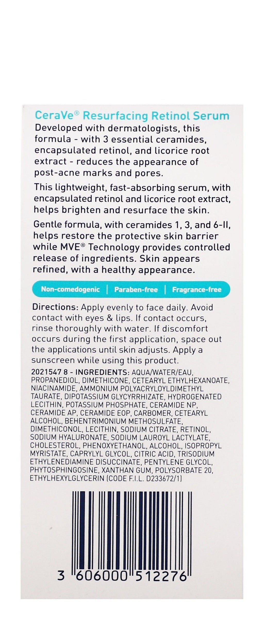 CeraVe Resurfacing Retinol Face Serum with Ceramides, Licorice Root Extract & Niacinamide for Acne & Pores, 30ml product image 3
