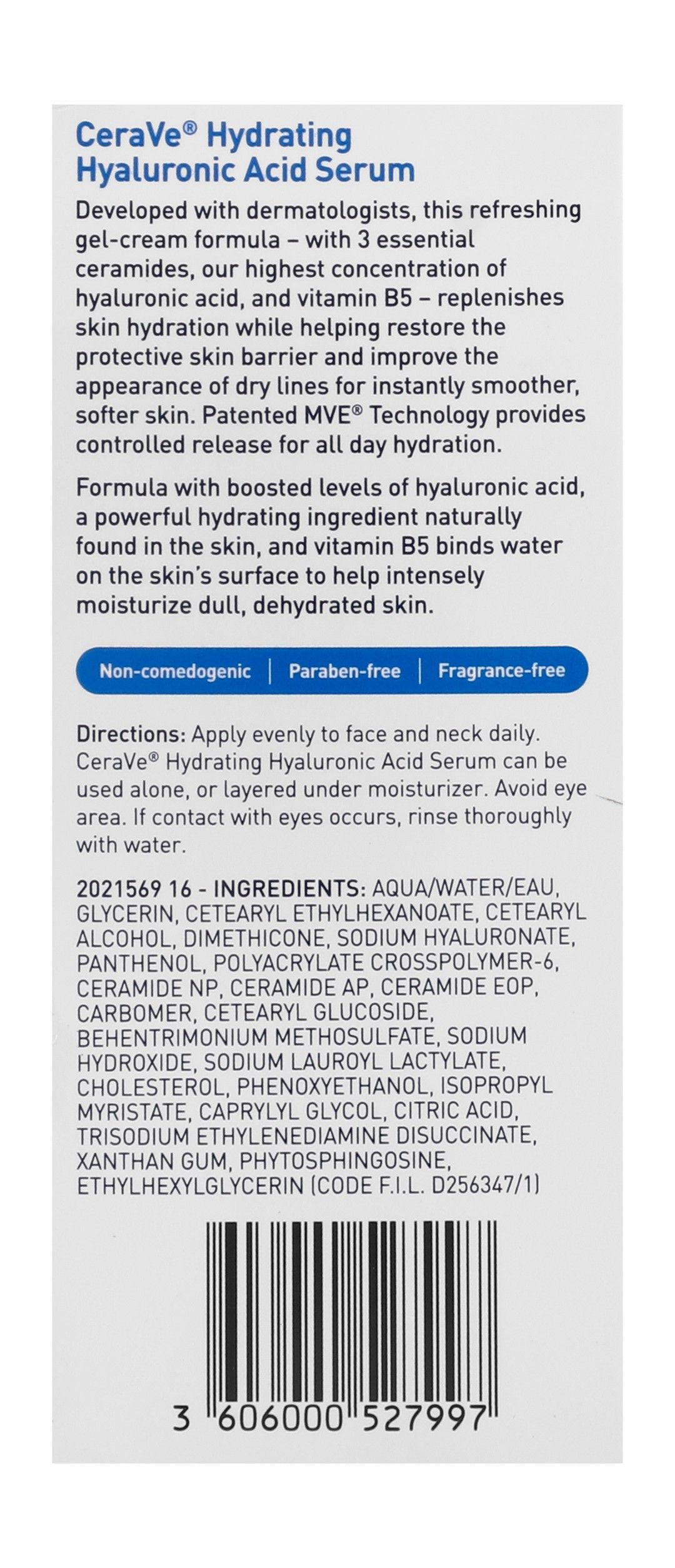 CeraVe Hydrating Face Serum with Hyaluronic Acid, Ceramides & Vitamin B5, 30ml product image 2