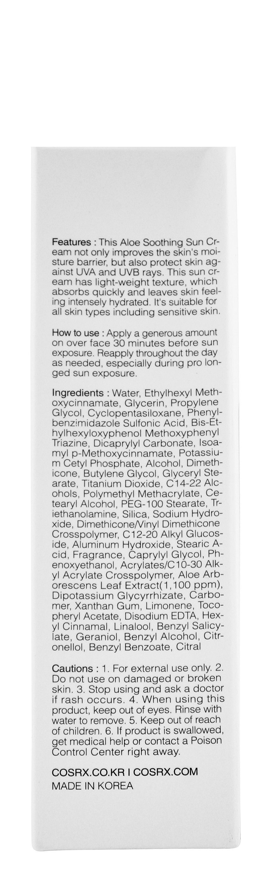 Cosrx Aloe Soothing & Hydrating Facial Sunscreen with Butylene Glycol SPF50+ PA+++, 50ml product image 6