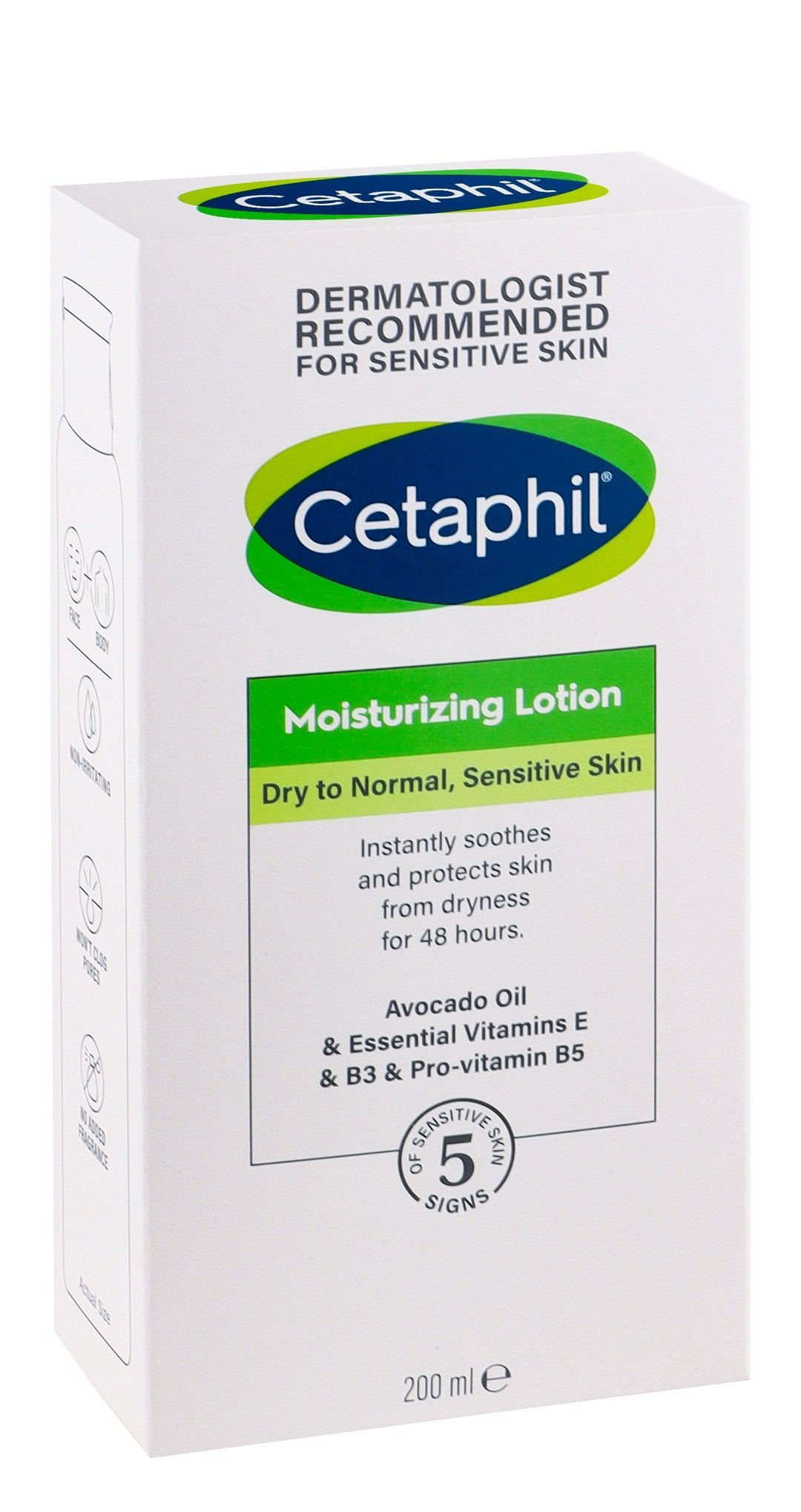 Cetaphil Non-Greasy 48H Moisturizing, Soothing & Anti-Dryness Face & Body Lotion with Avocado Oil & Vitamins for Dry to Normal & Sensitive Skin, 200ml product image