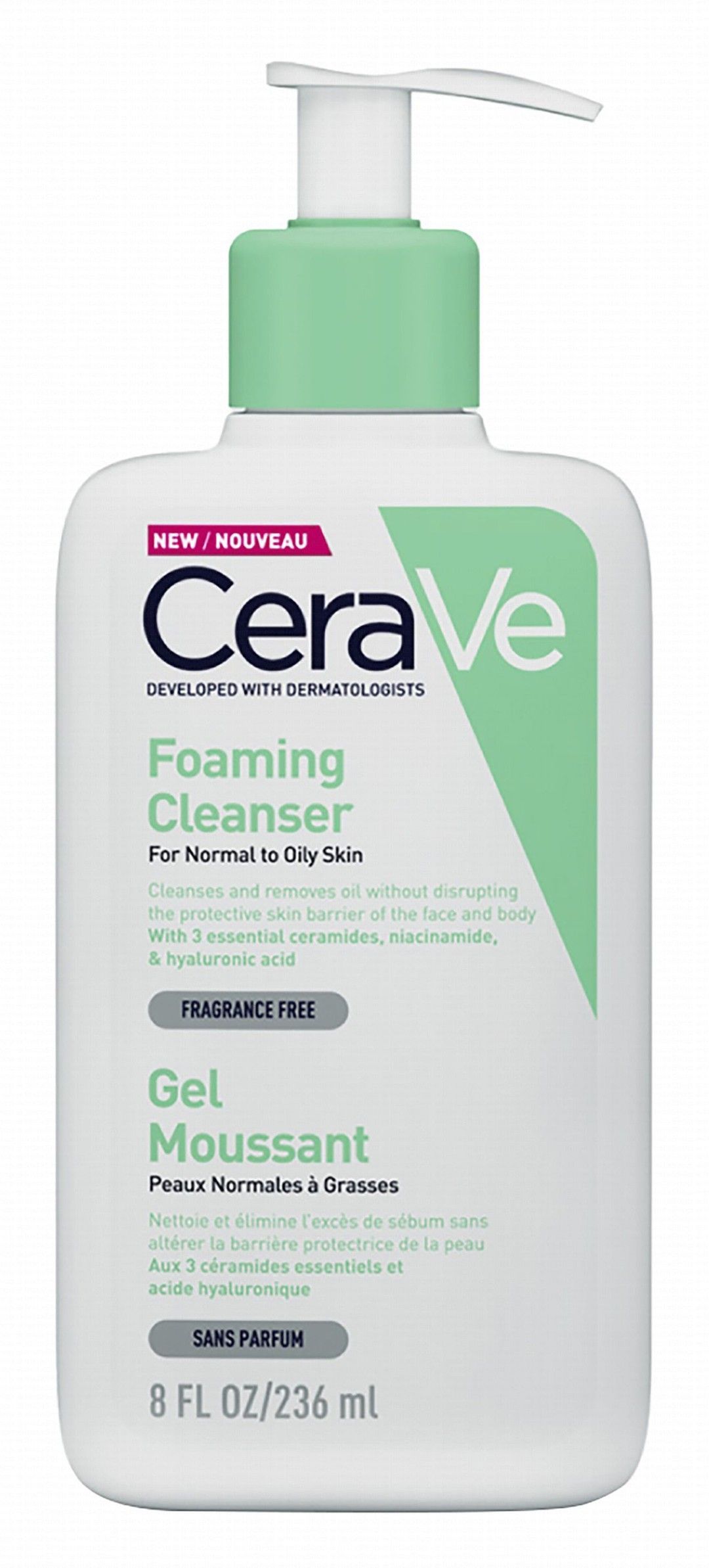 CeraVe Hypoallergenic Foaming Facial Gel Cleanser with Ceramides & Hyaluronic Acid for Normal to Oily Skin, 236ml product image