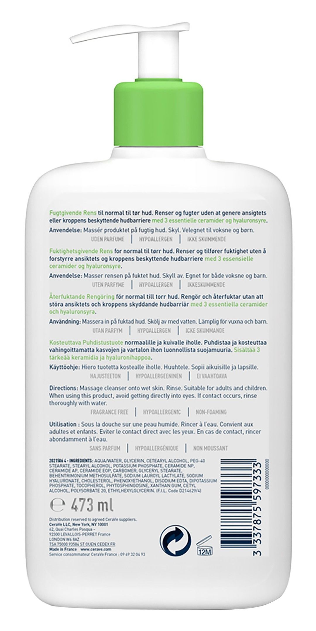 CeraVe Hypoallergenic Hydrating Face & Body Cleanser with Ceramides & Hyaluronic Acid, 473ml product image 4