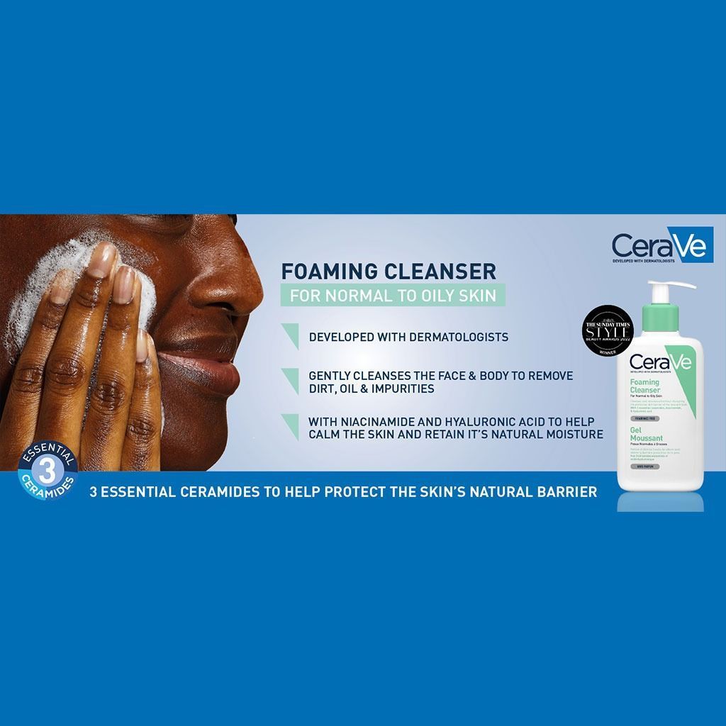 CeraVe Hypoallergenic Foaming Facial Gel Cleanser with Ceramides & Hyaluronic Acid for Normal to Oily Skin, 236ml product image 17