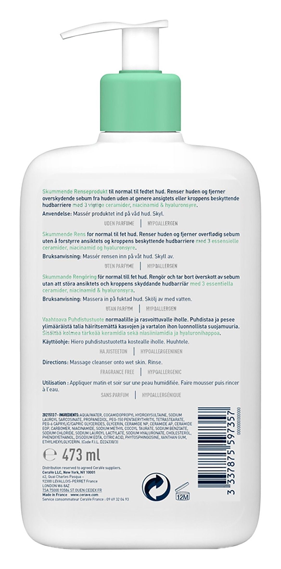 CeraVe Hypoallergenic Foaming Face & Body Cleanser with Ceramide, Niacinamide & Hyaluronic Acid, 473ml product image 3