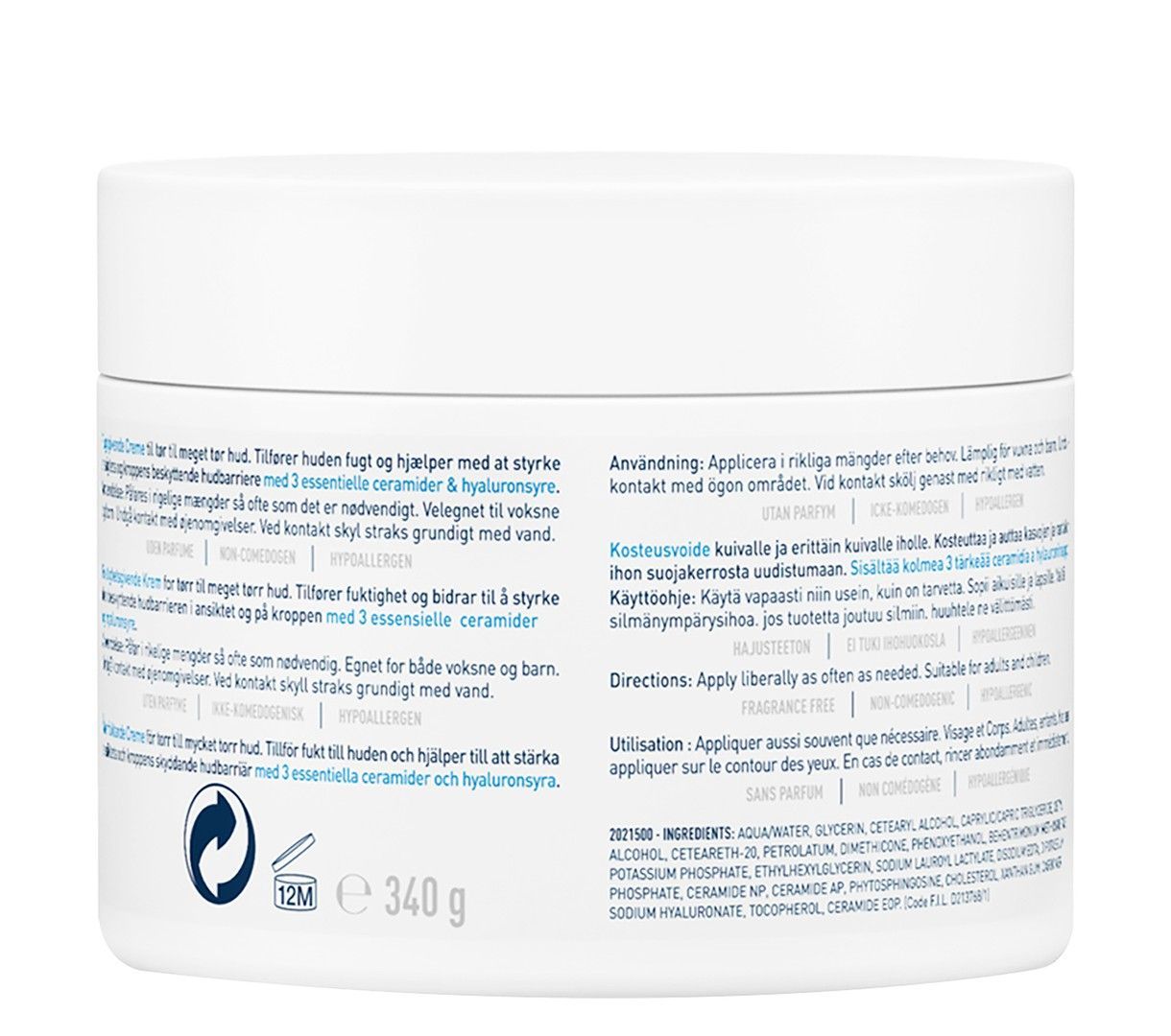 CeraVe Hypoallergenic Moisturizing Face & Body Cream with Ceramides & Hyaluronic Acid for Dry to Very Dry Skin, 340g product image 3