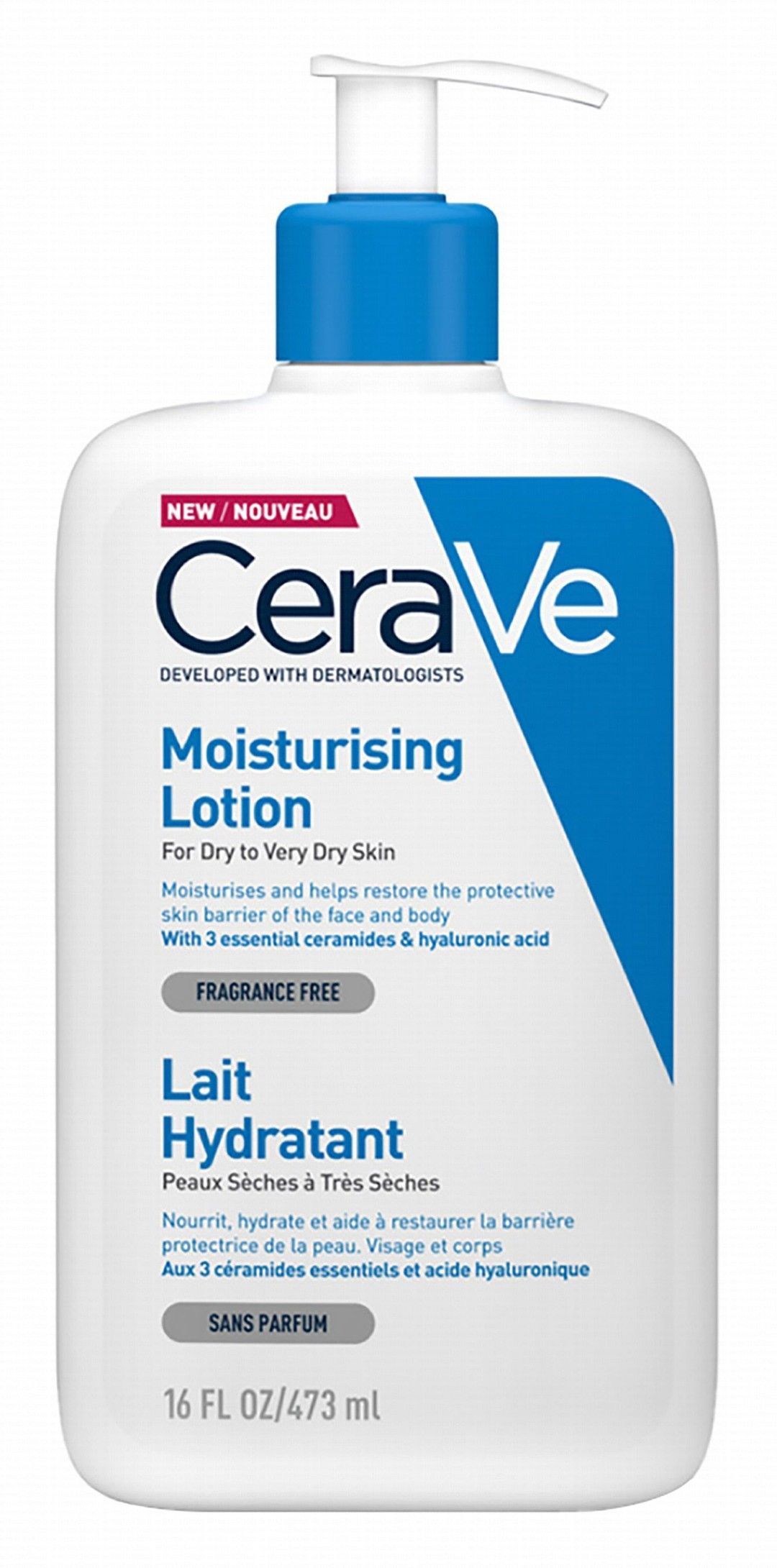 CeraVe Hypoallergenic Moisturizing Face & Body Lotion with Ceramides & Hyaluronic Acid for Dry Skin, 473ml product image