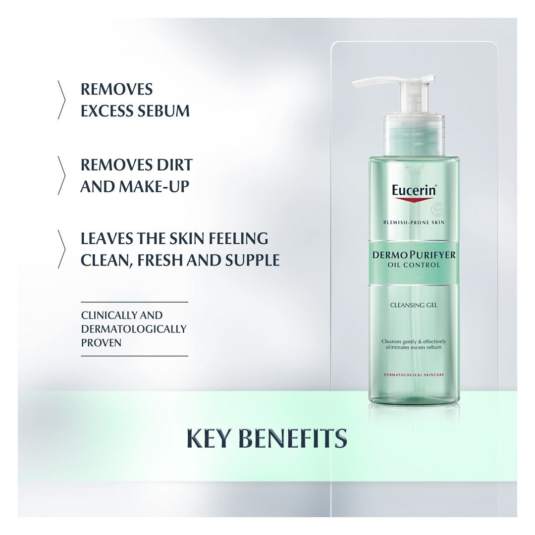 Eucerin DermoPurifyer Oil Control Facial Cleansing Gel for Blemish Prone Skin, 200ml product image 5