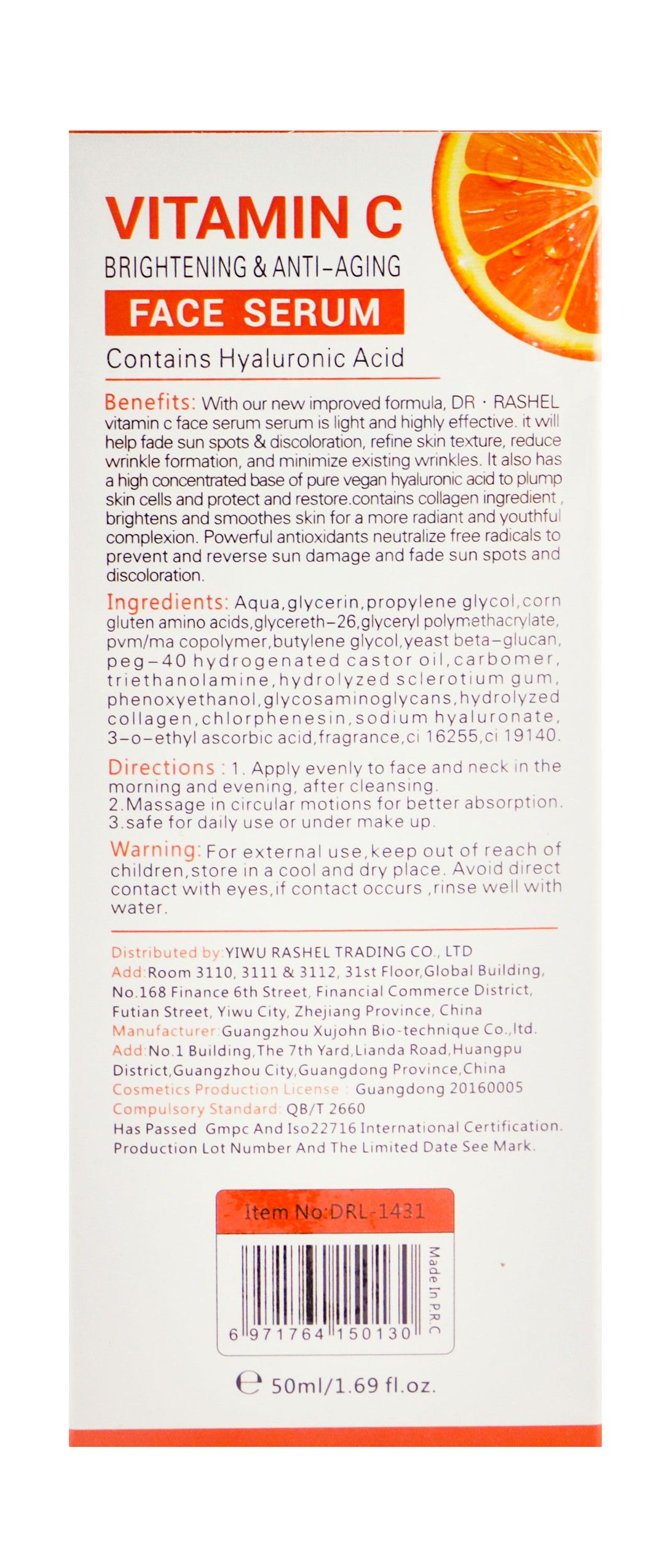 Dr. Rashel Anti-Aging, Brightening & Firming Face Serum with Vitamin C & Hyaluronic Acid, 50ml product image 2