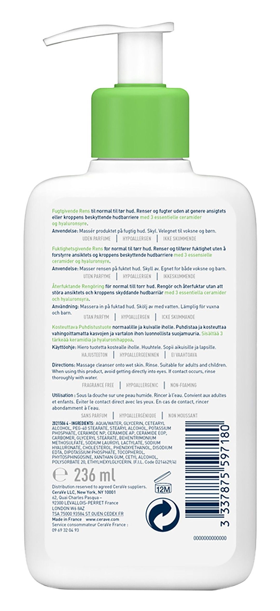 CeraVe Hypoallergenic Hydrating Face & Body Cleanser with Ceramides & Hyaluronic Acid for Normal to Dry Skin, 236ml product image 2