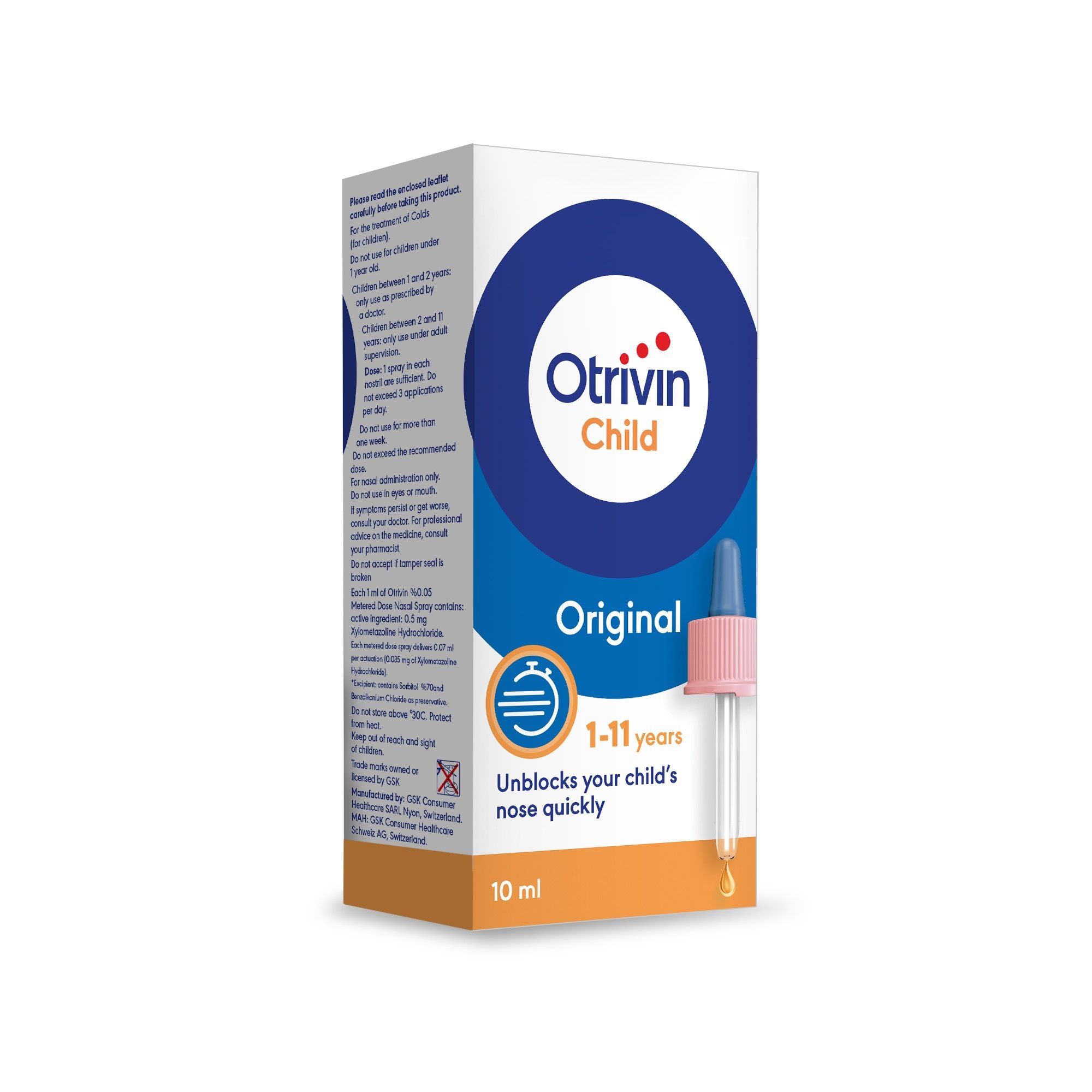 Otrivin 0.05% Child Nasal Decongestant Drops, For Ages 1-11, 10ml product image