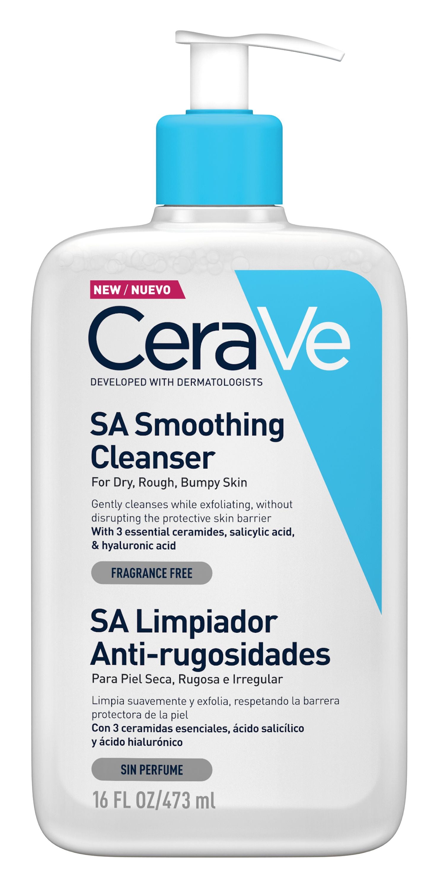 CeraVe Hypoallergenic SA Smoothing & Exfoliating Gel Facial Cleanser with Ceramides, Salicylic & Hyaluronic Acid for Dry, Rough & Bumpy Skin, 473ml product image