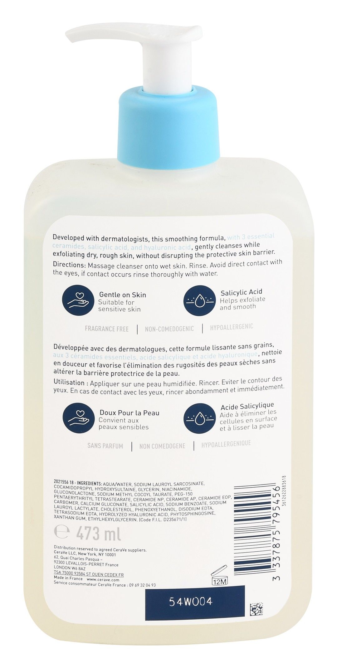 CeraVe Hypoallergenic SA Smoothing & Exfoliating Gel Facial Cleanser with Ceramides, Salicylic & Hyaluronic Acid for Dry, Rough & Bumpy Skin, 473ml product image 2